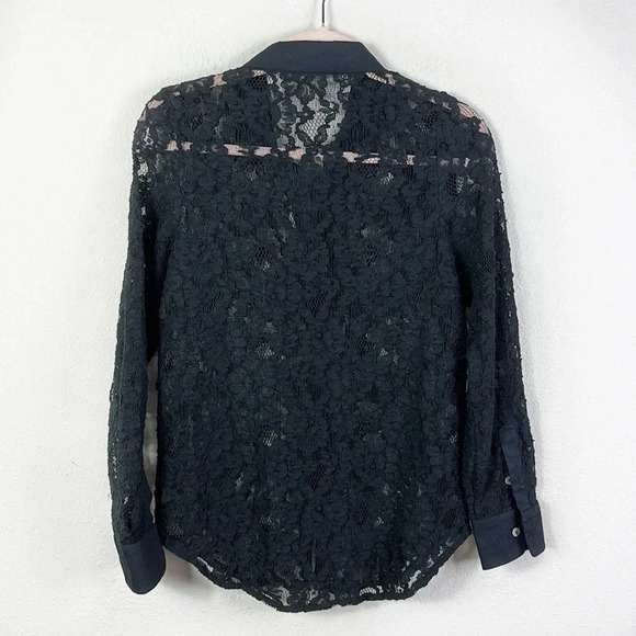 Gretchen Scott Lacelet Button Down Blouse in Black w/ Floral Pattern size Small - Picture 5 of 10